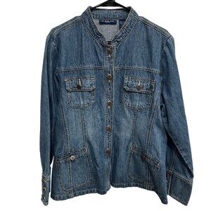 Bill Blass Jeans Denim Button Front Jacket Denim Blue Size XL Petite Classic